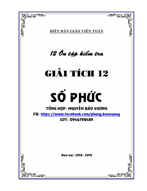 12 đề trắc nghiệm kiểm tra Giải tích 12 chương 4 – số phức